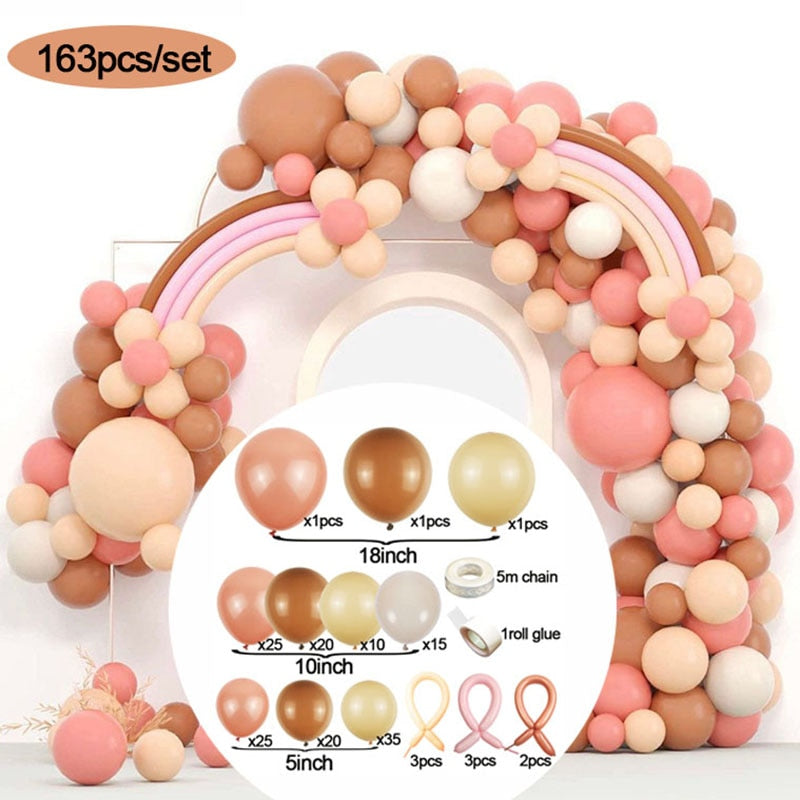 163pcs Dusty Pink Rainbow Balloon Garland Arch Kit Wedding Birthday Balloons Decoration Boho Party Kids Baby Shower Arche Ballon