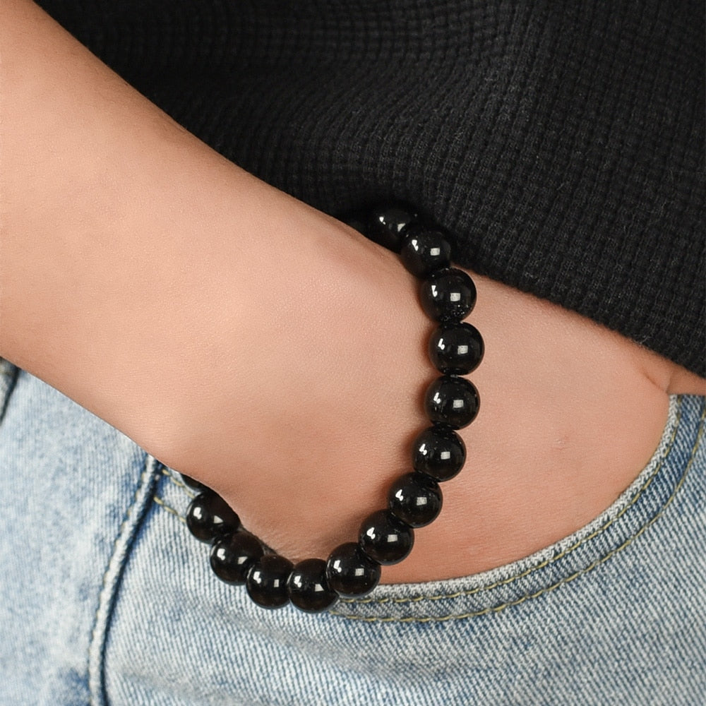 6-14mm Black Obsidian Slimming Bracelet Anklet Yoga Energy Prayer Beads String Beads Jewelry for Women Men Bracelets Gifts