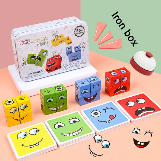 Cube Face Changing Building Blocks Board Game Wood Puzzle Montessori Expression Wooden Blocks Blocos For Children Kids Toys Gift