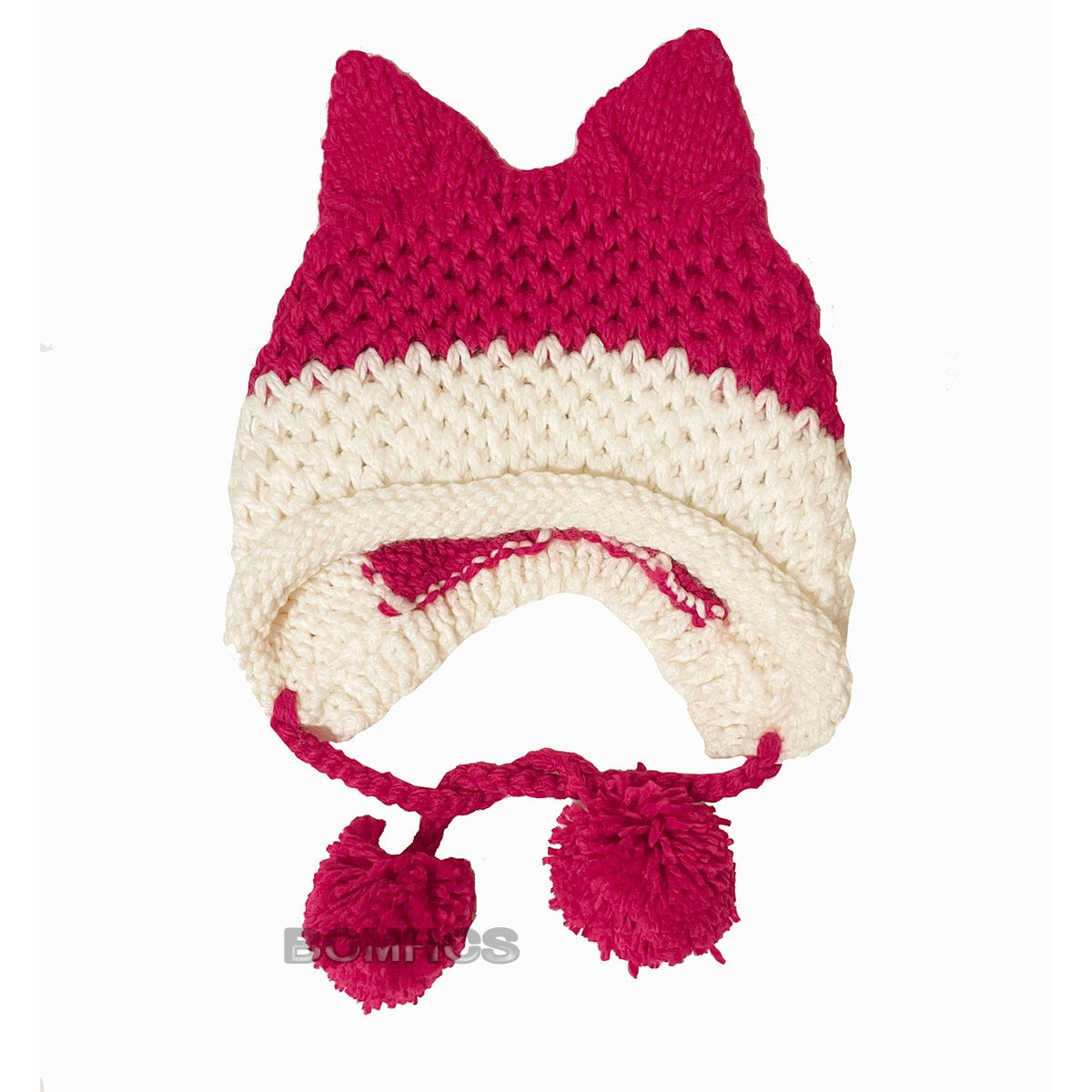 BomHCS Cute Fox Ears Beanie Winter Warm 100% Handmade Knit Hat