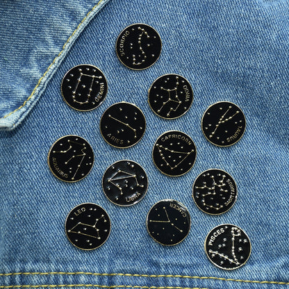 Creative 12 Constellation Badge Star Zodiac Sign Horoscope Leo Libra Virgo Enamel Brooch Personality Lapel Backpack Pins Jewelry