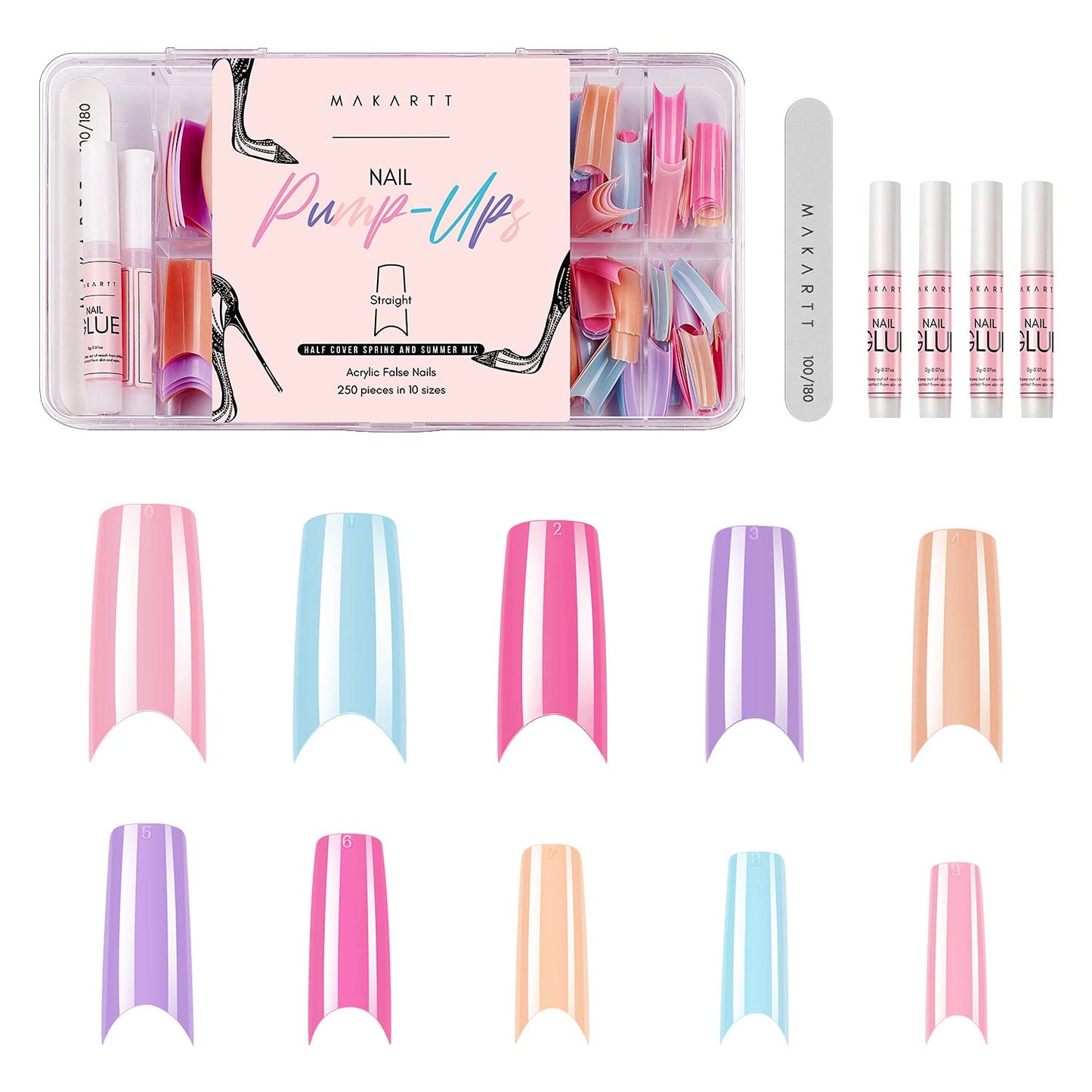 Makartt Acrylic Nail Kit, Press On Nails Set 240pcs Ballerina Nail Tips Full Cover Nude 4pcs Nail Glues 1pcs Nail File Fake Nail