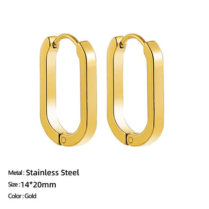 Classic Stainless Steel Ear Buckle for Women Trendy Gold Color Small Large Circle Hoop Earrings Punk Hip Hop Jewelry Accessories