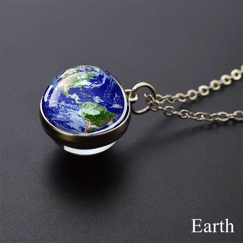 Solar System Planet Necklace Moon Earth Jupiter Neptune Mars Venus Mercury Glass Ball Pendant Necklace Fashion Christmas Gift