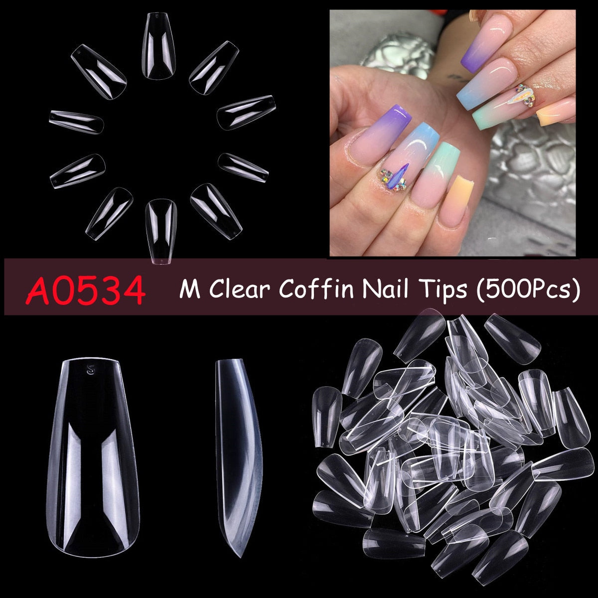 Makartt 500pcs Coffin Nails Long Ballerina False Nails Tips Clear Full Cover Ballet Acrylic Natural Fake Nails Press On Nail