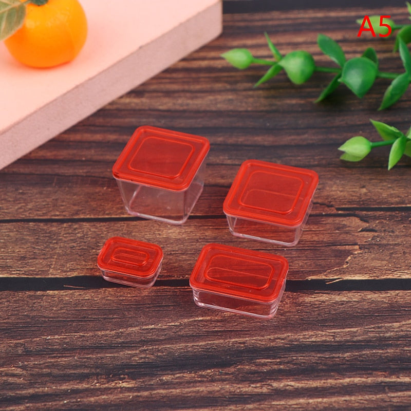 4Pcs 1/12 Miniature Dollhouse Food Container Set Mini Crisper Fruit Box lunch Box Bento Box Kitchen Blyth Doll House Accessories