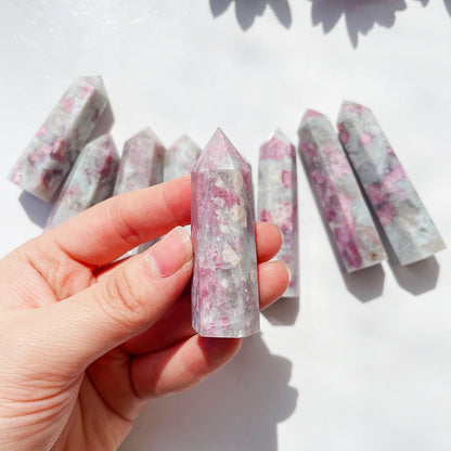 Beautiful Natural Quartz Tower Healing Plum Blossom Tourmaline Crystal Point Faceted Prism Wand Energy Ore Mineral Home Decor