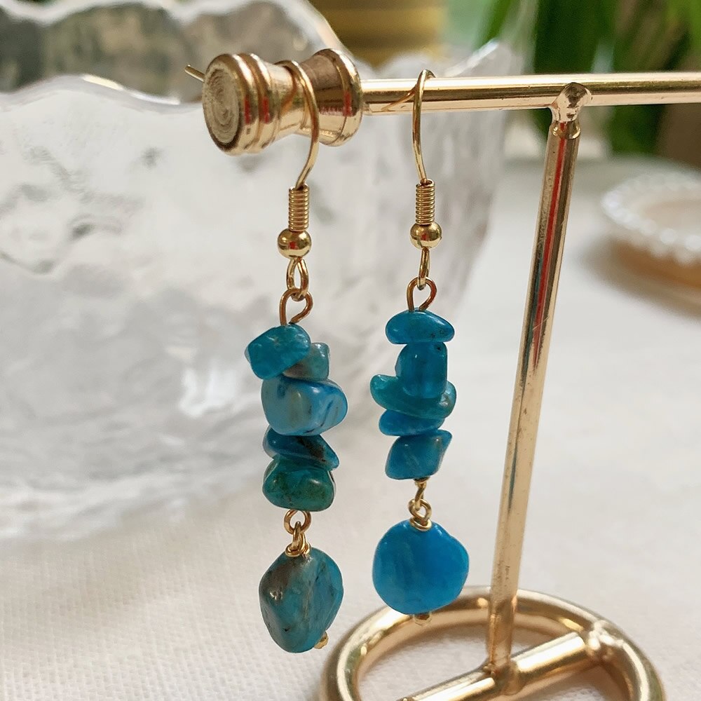 Irregular Ore Rock Natural Crystal Earring Chip Stone Long Tassel Pendulum Citrines Lapis Fluorite Purple Crystal Drop Earring