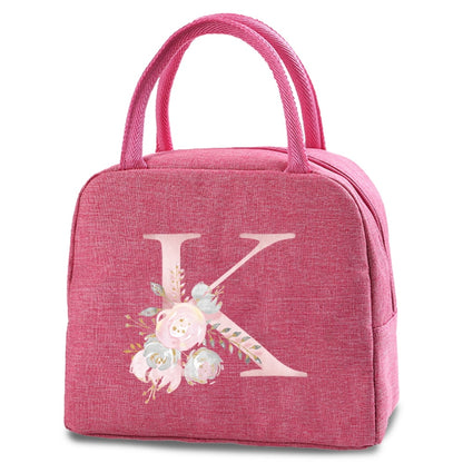 Canvas Lunch Box Bag New Pink Flower Cooler Picnic Bag Fashion Lunch Bag School Food Insulated Dinner Bag Camping Travel Handbag