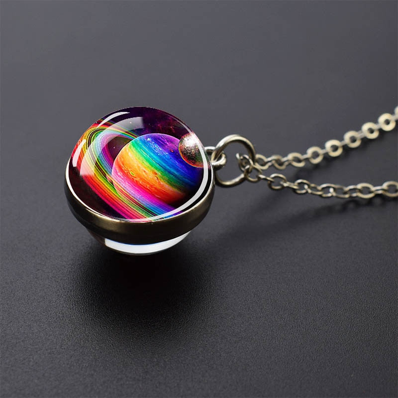 Solar System Planet Necklace Moon Earth Jupiter Neptune Mars Venus Mercury Glass Ball Pendant Necklace Fashion Christmas Gift