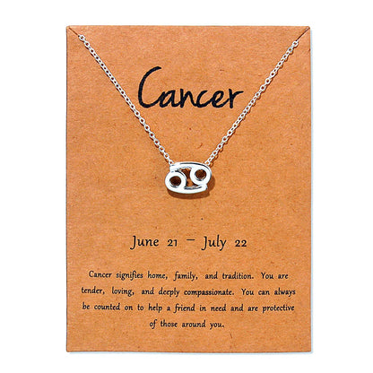 12 Zodiac Sign Necklaces With Cardboard Constellations Pendant Gold Color Chains Choker For Women Birthday Fashion Jewelry