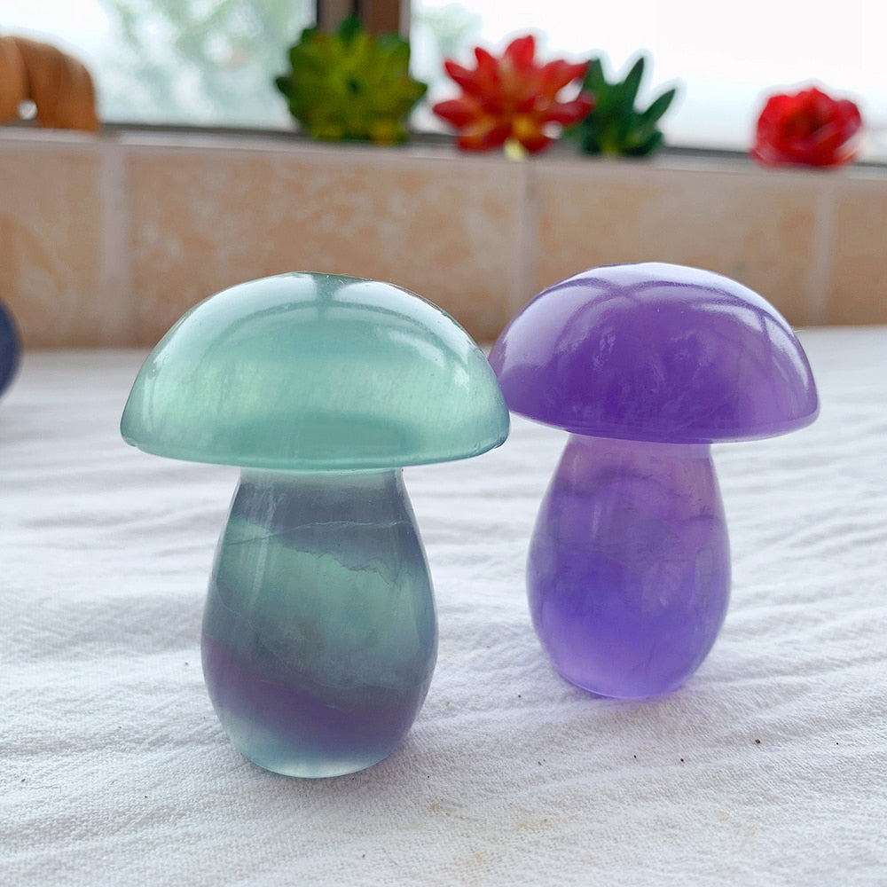 1pc Natural Rainbow Fluorite Mushroom Ornament Purple Fluorite Plant Handicraft Energy Crystal Gift Bedroom Decoration