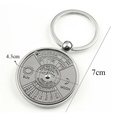 Fashion 50 Years Super Perpetual Calendar Keychain Silver Color Jewelry Astrology Party Key Chains Holder Car Bag Keyring Gifts