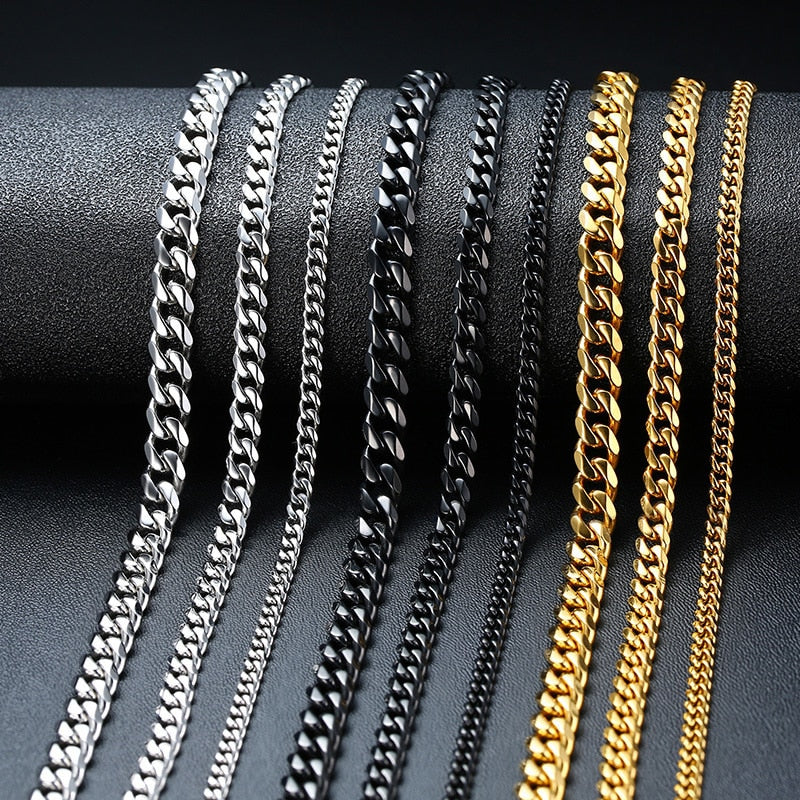 Vnox Cuban Chain Necklace for Men Women, Basic Punk Stainless Steel Curb Link Chain Chokers,Vintage Gold Tone Solid Metal Collar