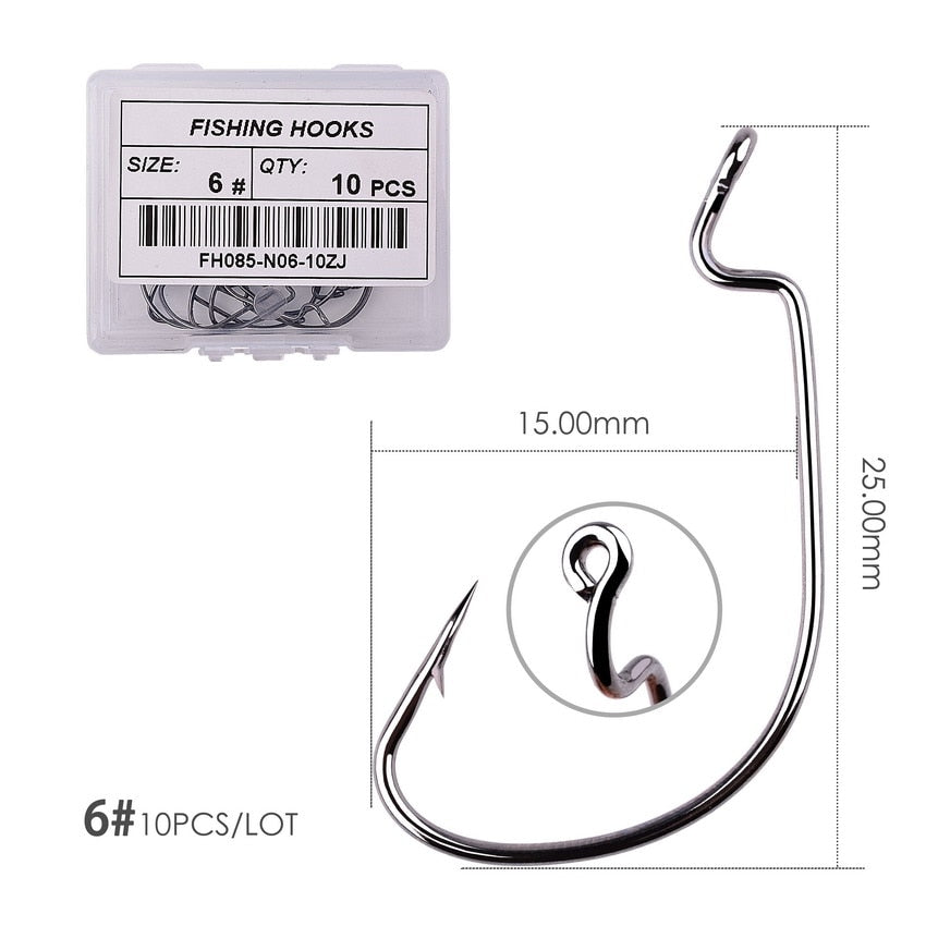 Aorace 10pc/ Box Fishing Hook Set Wide Crank Hook Offset Fishhook for Soft Worm Lure Fish Barbed Hook carp Fishing Hooks Tackle