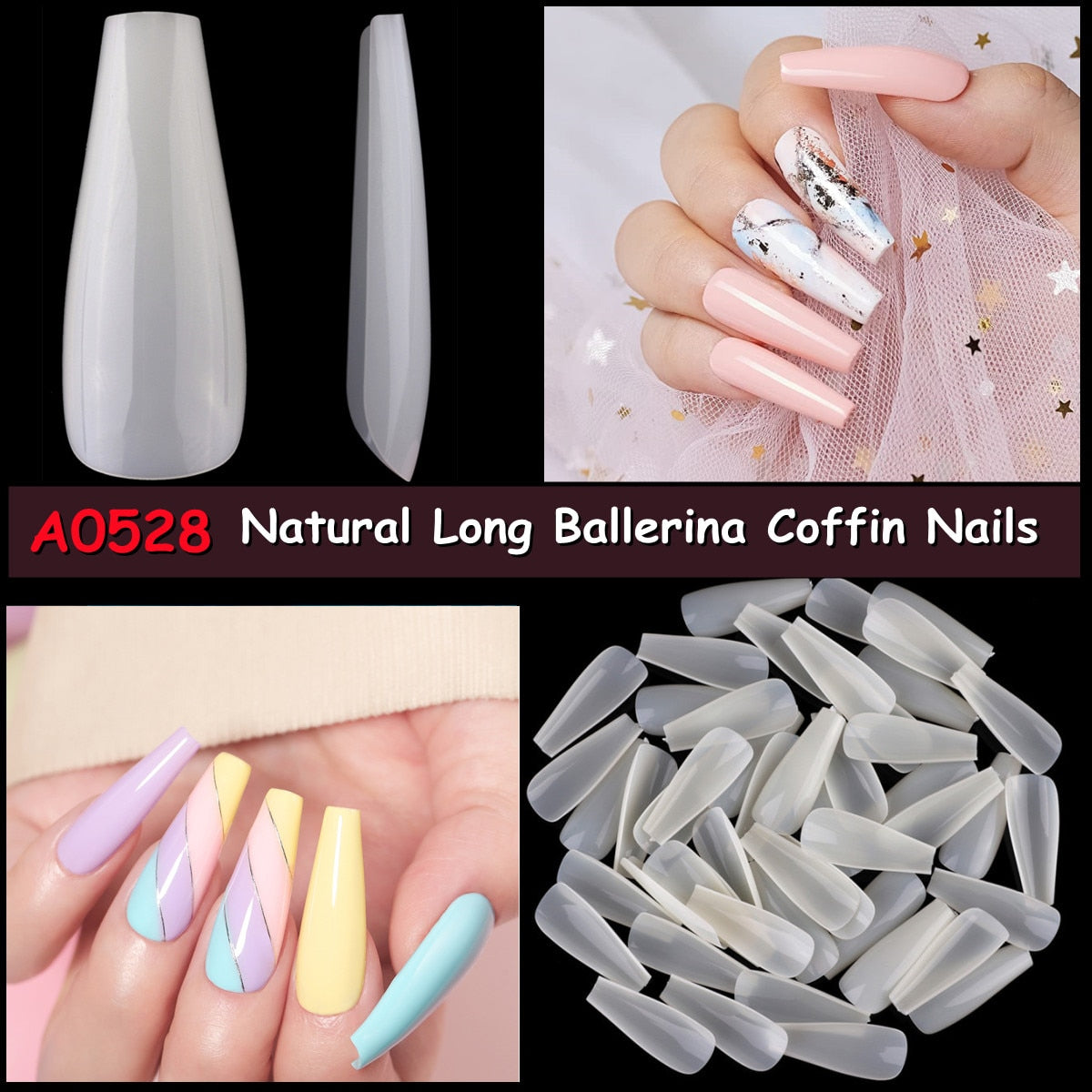 Makartt 500pcs Coffin Nails Long Ballerina False Nails Tips Clear Full Cover Ballet Acrylic Natural Fake Nails Press On Nail