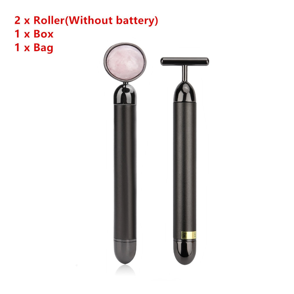 Energy Beauty Bar 24k Golden Vibrating Facial Roller Massager Face Lifting Anti-wrinkle Skin Care Gemstone Roller Ball Set Box