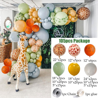 Animal Printed Balloon Arch Kit Jungle Safari Green Latex Balloons Wild One Birthday Wedding Baby Shower Party Decor Supplies