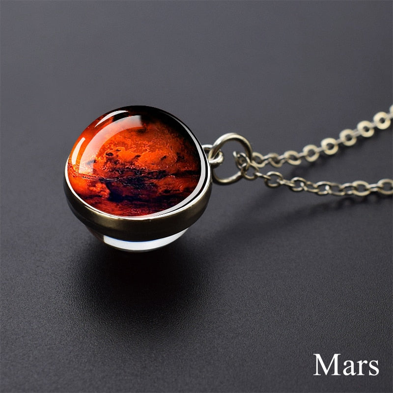 Solar System Planet Necklace Moon Earth Jupiter Neptune Mars Venus Mercury Glass Ball Pendant Necklace Fashion Christmas Gift