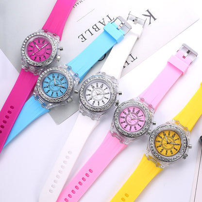 Women Flash Luminous Personalized Rhinestone Led Watch Trends Students Lovers Jellies Woman Men&#39;s Watches Light Wrist Watch