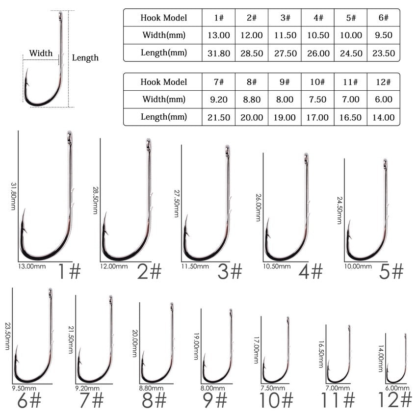 Aorace 50pcs/ Box Long Shank Fishing Hook 1#-12# Fish Hooks High Carbon Steel Sharp Barbed Offset Narrow Bait Hook Fishhook