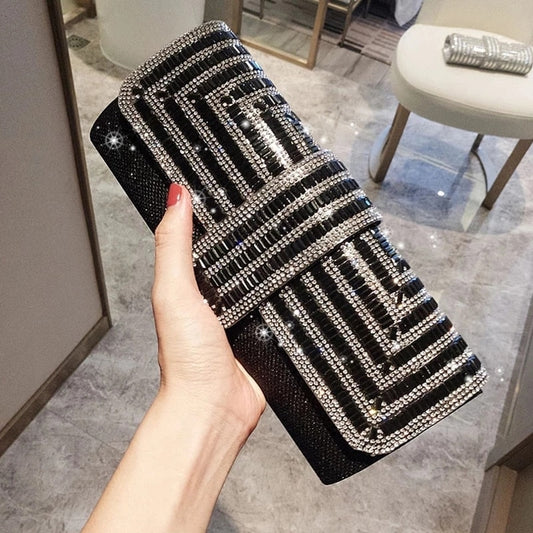 Black Clutch Purse and Handbag with Rhinestone Women&#39;s Party Evening Bag Luxury Wedding Clutch Female Shoulder Bag Bolso ZD1460