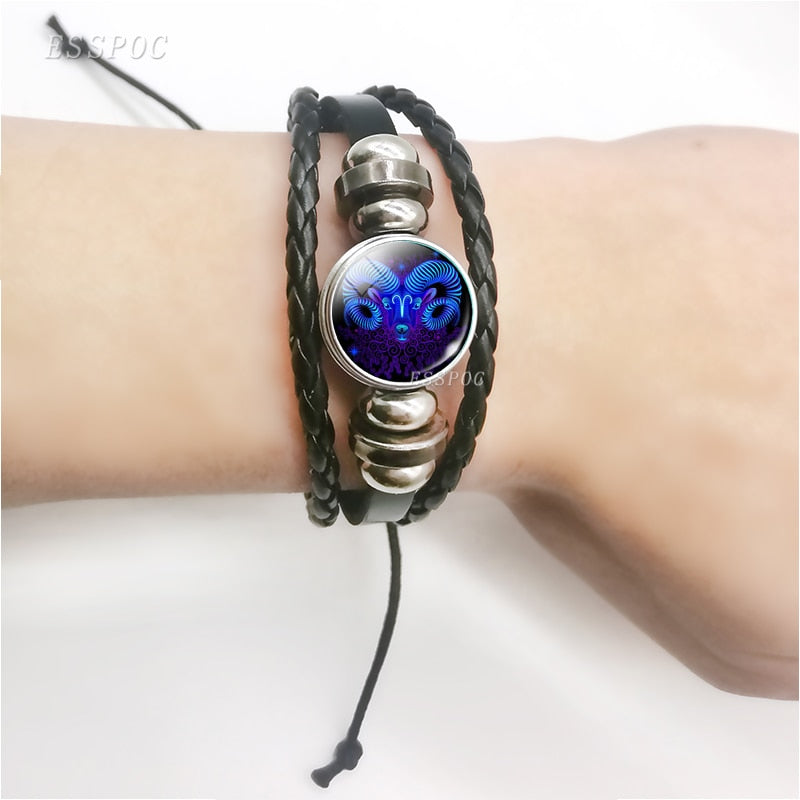 12 Zodiac Signs Constellation Charm Bracelet Men Women Fashion Multilayer Weave leather Bracelet &amp; Bangle Birthday Gifts