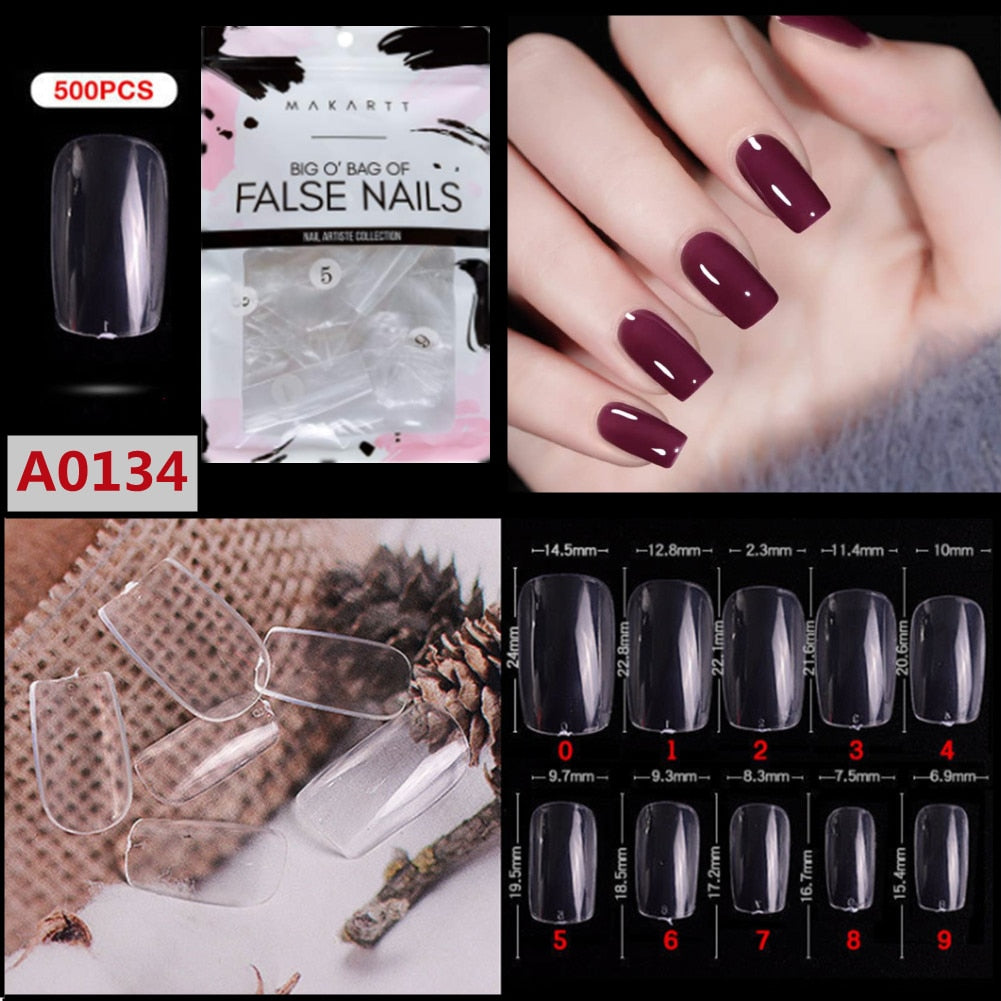 Makartt 500pcs Coffin Nails Long Ballerina False Nails Tips Clear Full Cover Ballet Acrylic Natural Fake Nails Press On Nail