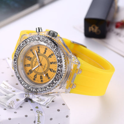 Women Flash Luminous Personalized Rhinestone Led Watch Trends Students Lovers Jellies Woman Men&#39;s Watches Light Wrist Watch