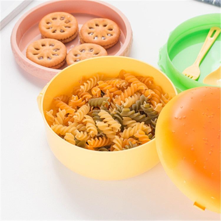 Hamburger Lunch Box Double Tier Cute Burger Bento Box Microwave Children School Food Container Fork Tableware Set