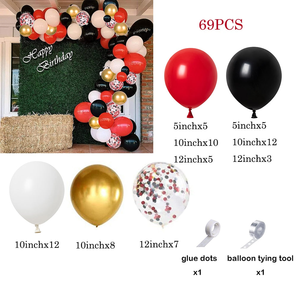 Red Black Balloon Garland Kit Gold Confetti Party Birthday Ballon Arch Casino Theme Wedding Graduation Decorations Helium Globos