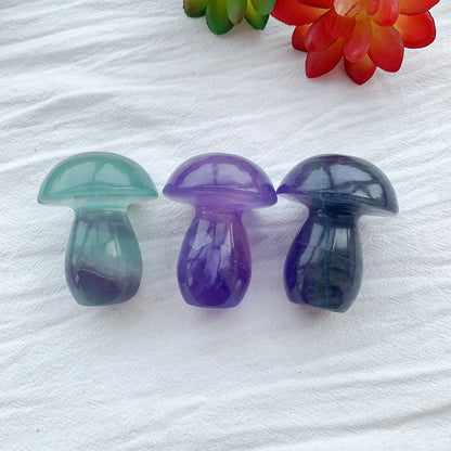 1pc Natural Rainbow Fluorite Mushroom Ornament Purple Fluorite Plant Handicraft Energy Crystal Gift Bedroom Decoration