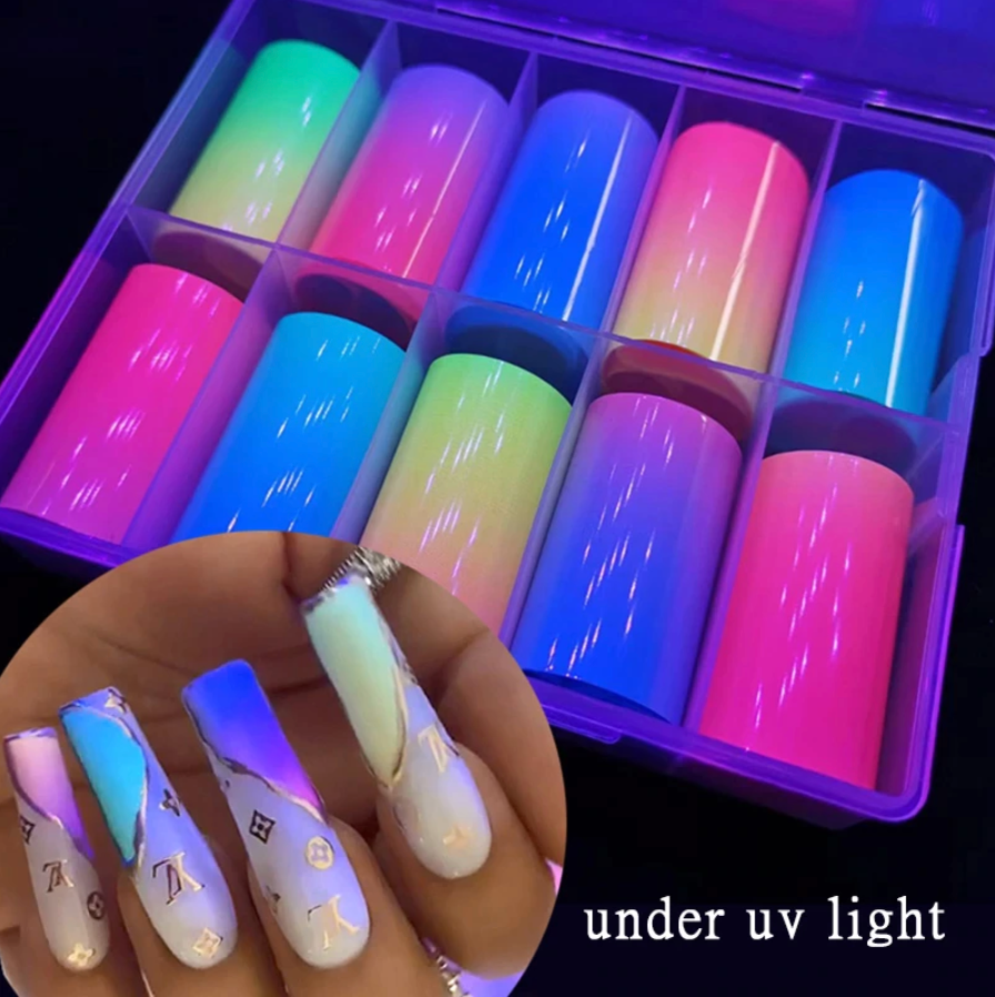 Nail Foil -  Ombre Gradient Neon Glow In The Dark (Box of 10 Sheets)