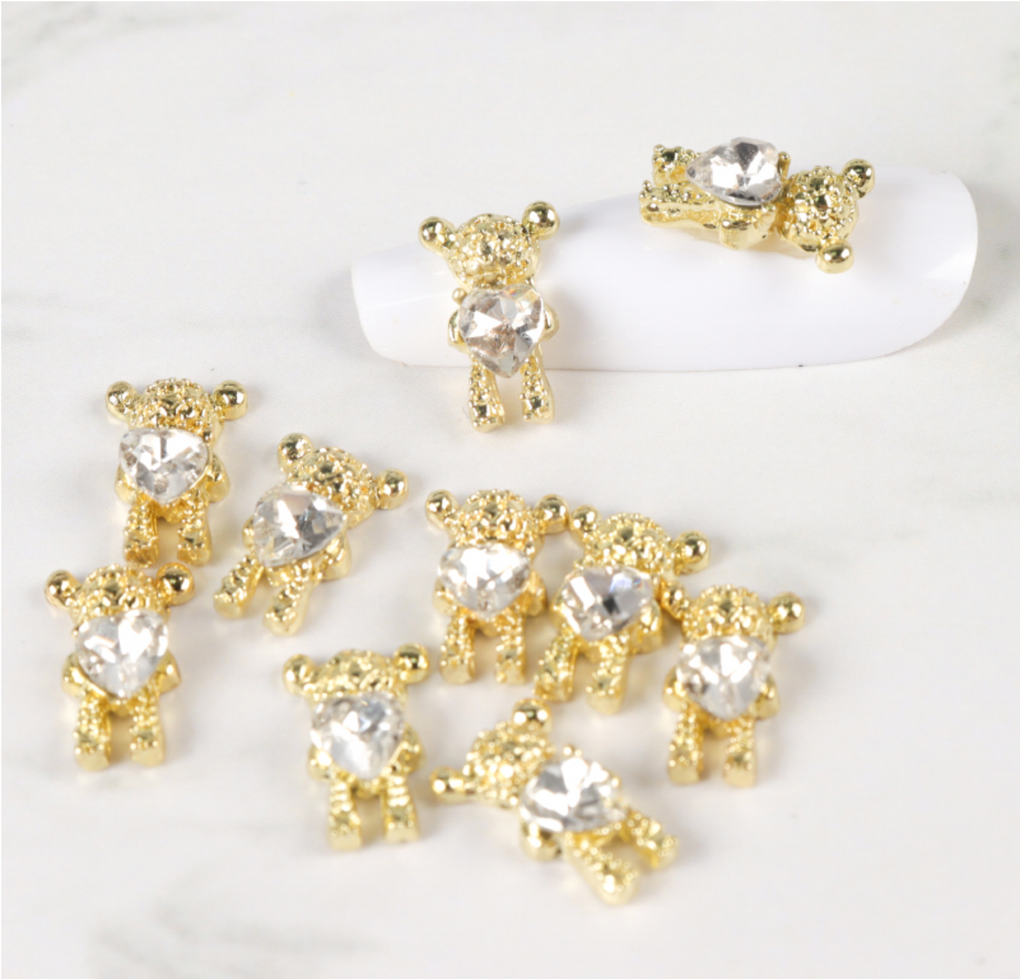 Nail Charm - Crystal Heart Teddy Bear (4pcs)