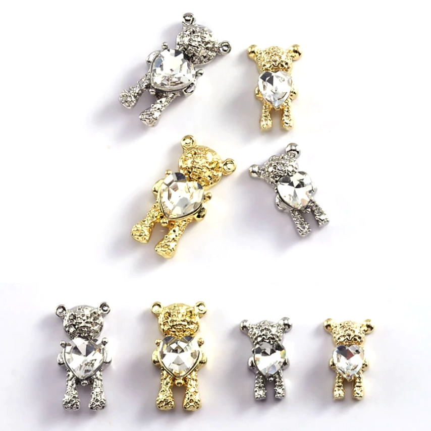 Nail Charm - Crystal Heart Teddy Bear (4pcs)