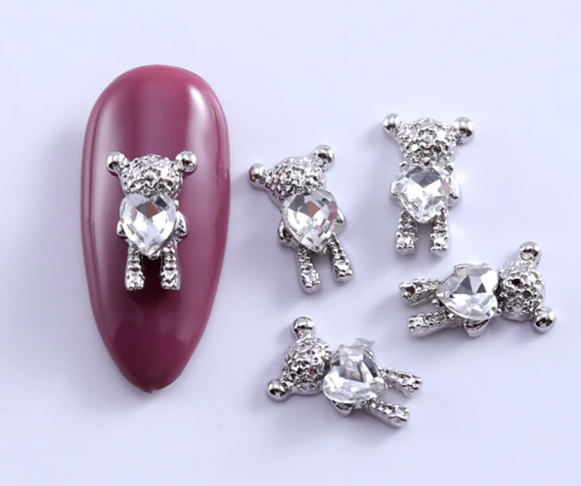 Nail Charm - Crystal Heart Teddy Bear (4pcs)