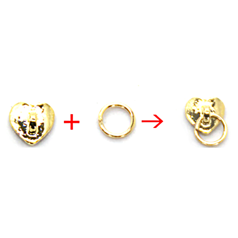 Nail Piercing Charm - 3D Gold & Silver Metal Heart (Bag of 30pcs)