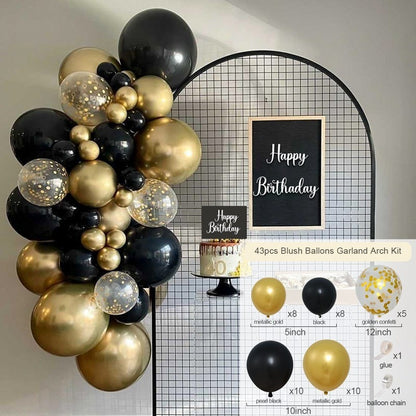 Black Gold Balloon Garland Arch Kit Confetti Latex Balloon Happy 30 40 50 Year Old Birthday Party Decoration 30th Anniversary