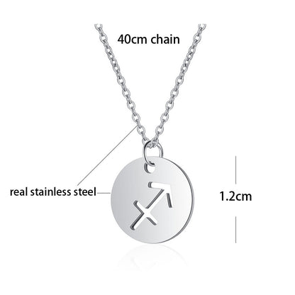 Stainless Steel 12 Constellation Necklace Star Zodiac Sign Pendant Choker Necklace for Men Women Kids Birthday Gifts