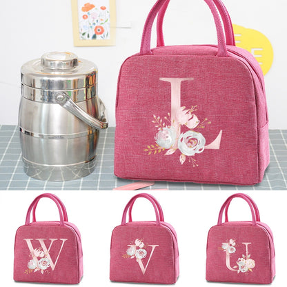 Canvas Lunch Box Bag New Pink Flower Cooler Picnic Bag Fashion Lunch Bag School Food Insulated Dinner Bag Camping Travel Handbag