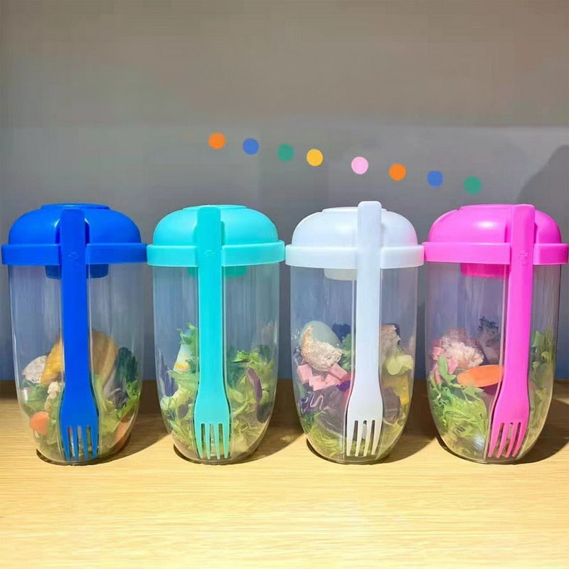 Breakfast Salad Cup Cereal Nut Yogurt Salad Cup Bottle Container with Fork Sauce Cup Lid Bento Tuppers Food Taper Bowl Lunch Box