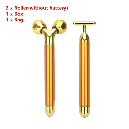 Energy Beauty Bar 24k Golden Vibrating Facial Roller Massager Face Lifting Anti-wrinkle Skin Care Gemstone Roller Ball Set Box