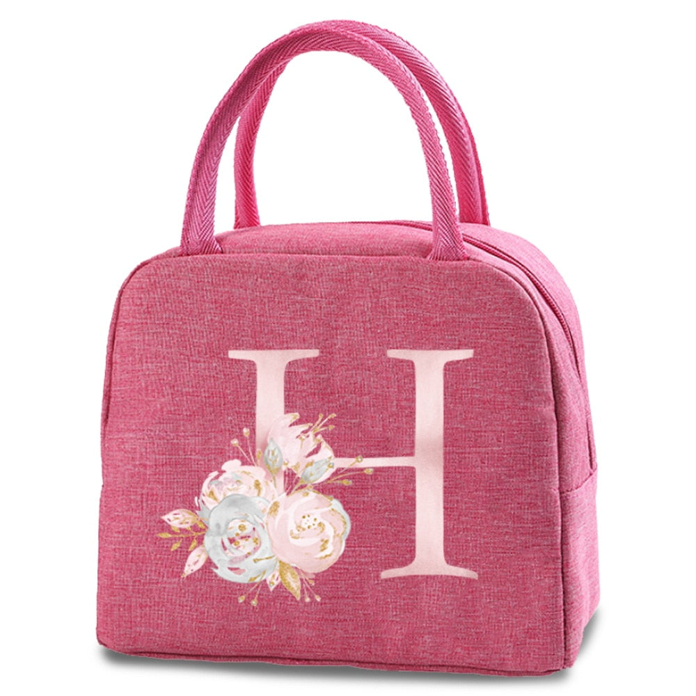 Canvas Lunch Box Bag New Pink Flower Cooler Picnic Bag Fashion Lunch Bag School Food Insulated Dinner Bag Camping Travel Handbag