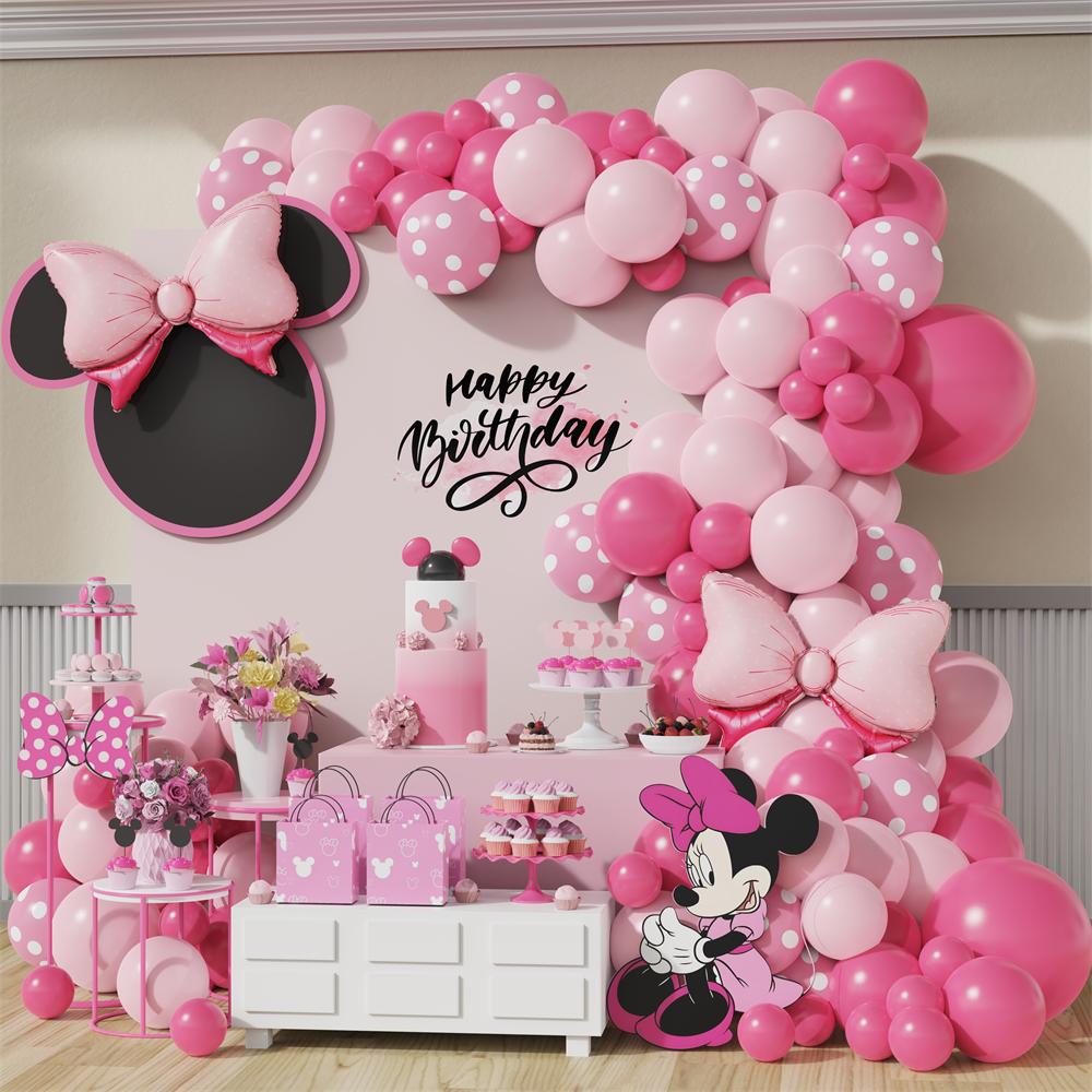 Disney Minnie Mouse Head Foil Balloons Garland Arch Kit Pink Gold Latex Balloons Birthday Baby Shower Party Decoration Supplies