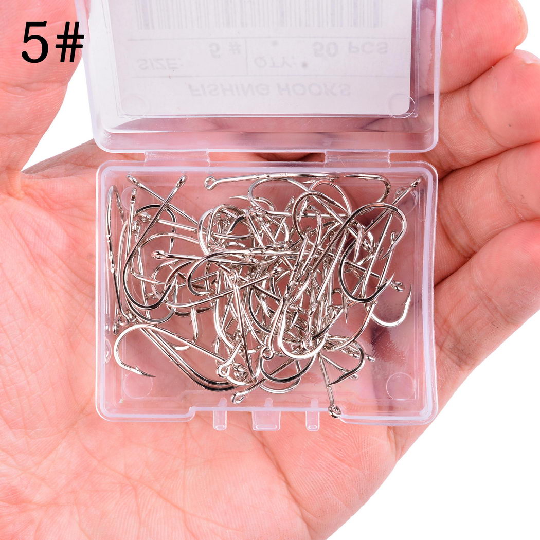 Aorace 50pcs/ Box Long Shank Fishing Hook 1#-12# Fish Hooks High Carbon Steel Sharp Barbed Offset Narrow Bait Hook Fishhook