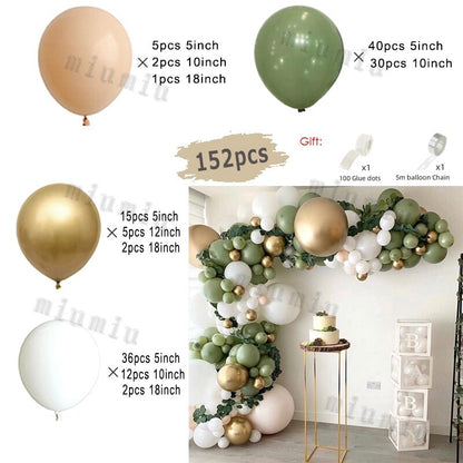 Metal Green Gold Balloon Garland Arch Kit Kids Birthday Wedding Party Matte Black White Latex Balloons Baby Shower Decorations