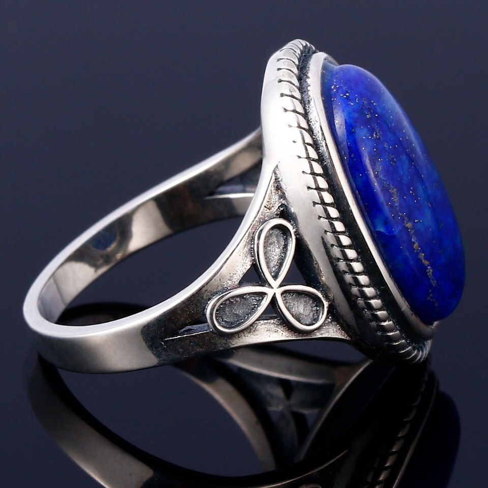 Oval Large Natural Lapis Various Gemstone Rings Silver Jewelry For Women Gift Engagement Rings Dropping