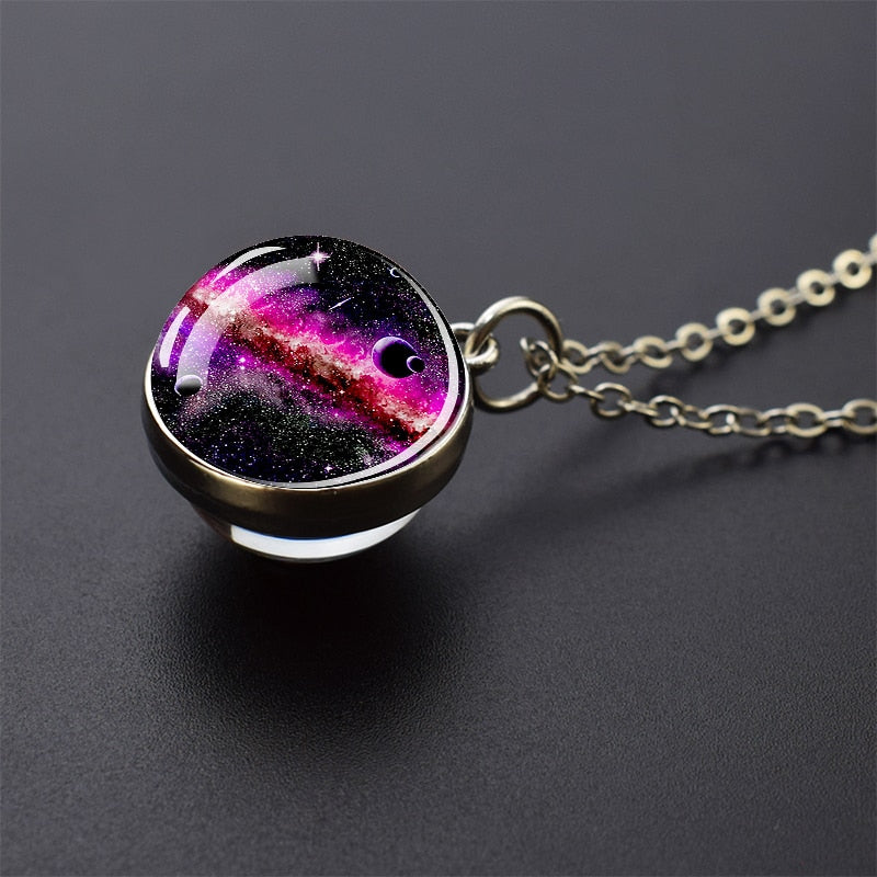 Solar System Planet Necklace Moon Earth Jupiter Neptune Mars Venus Mercury Glass Ball Pendant Necklace Fashion Christmas Gift