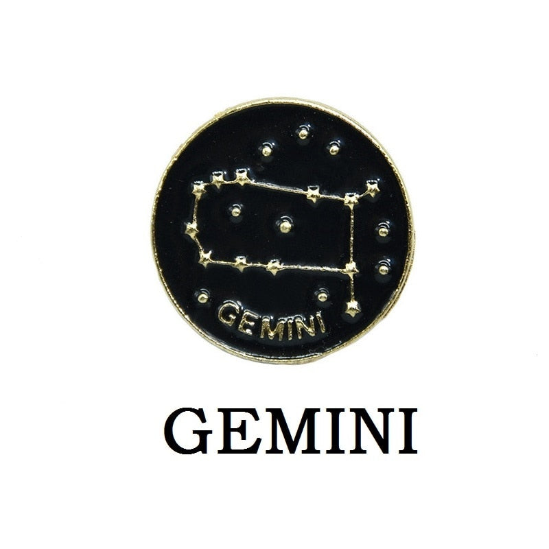 Creative 12 Constellation Badge Star Zodiac Sign Horoscope Leo Libra Virgo Enamel Brooch Personality Lapel Backpack Pins Jewelry