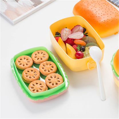 Hamburger Lunch Box Double Tier Cute Burger Bento Box Microwave Children School Food Container Fork Tableware Set